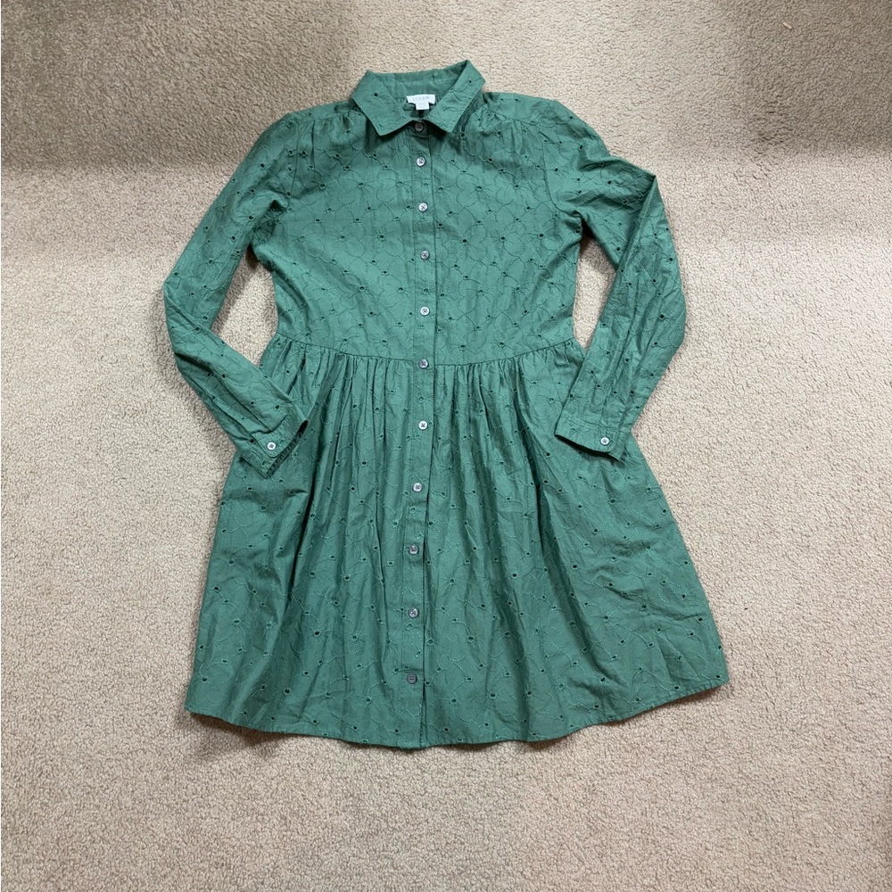 J. Crew Olive Green Embroidered Eyelet Button Up, fully lined dress